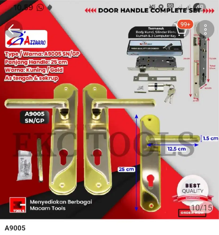 Gagang Pintu Plat Tebal Set 25cm Komplit Lengkap