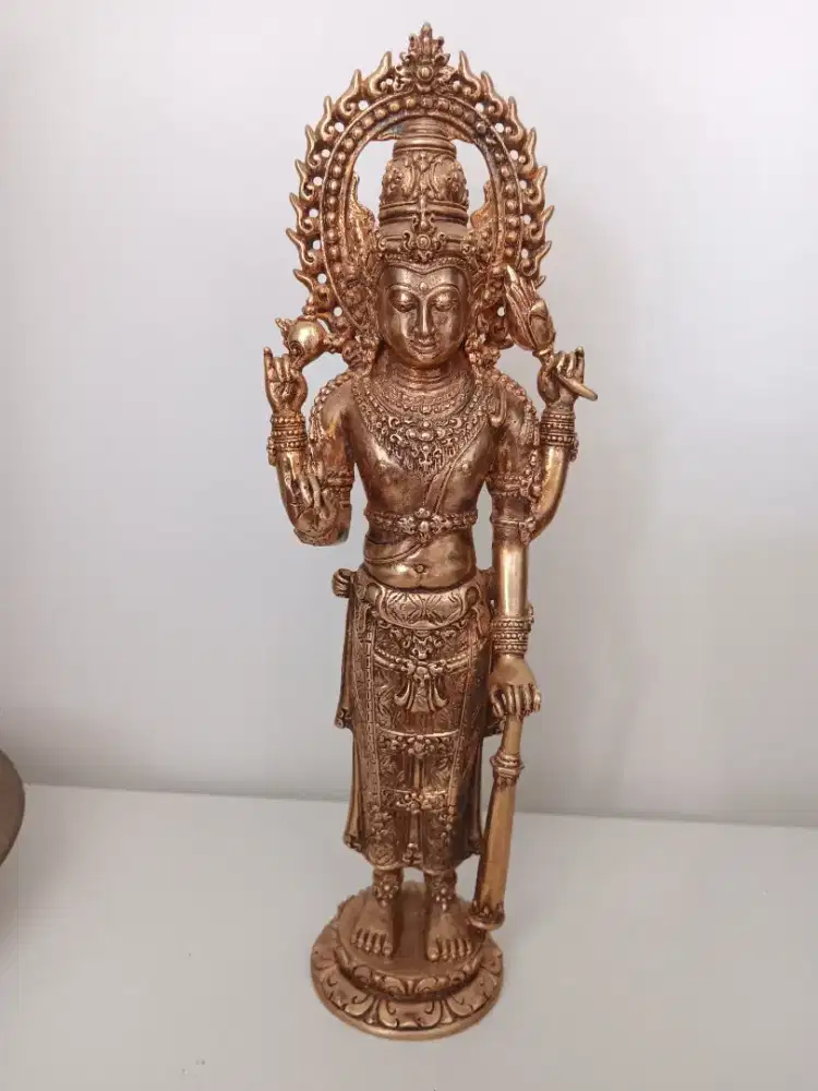 Patung Dewa Vishnu Perunggu Lapis 24k Emas
