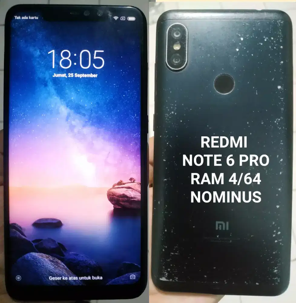 Redmi Note 6 pro Ram 4/64  lcd ori fp on kamera bening cod bintara