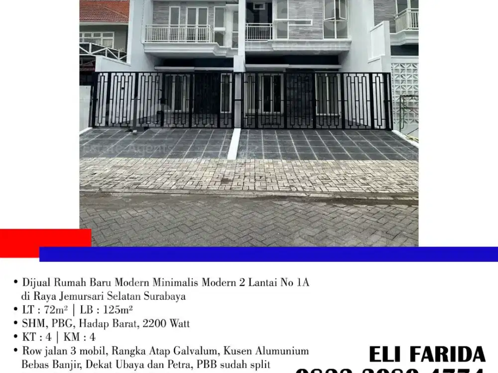 Dijual Rumah Baru Modern Minimalis Modern 2 Lantai No 1A di Raya Jemursari Selatan Surabaya