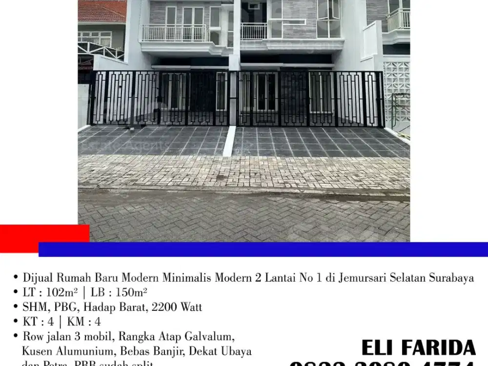 Dijual Rumah Baru Modern Minimalis Modern 2 Lantai No 1 di Jemursari Selatan Surabaya