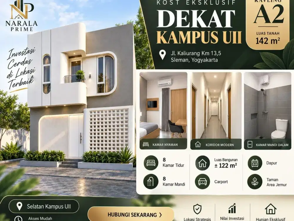 Dijual Rumah Kost Eksklusif 2 Lantai SHM di Jl Kaliurang Yogyakarta