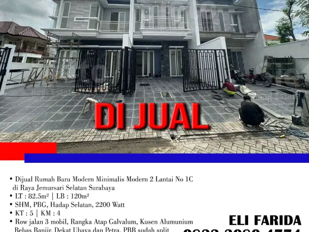 Dijual Rumah Baru Modern Minimalis Modern 2 Lantai No 1C di Raya Jemursari Selatan Surabaya