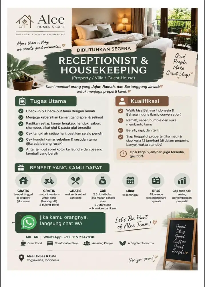 Reciptionist and housekeeping