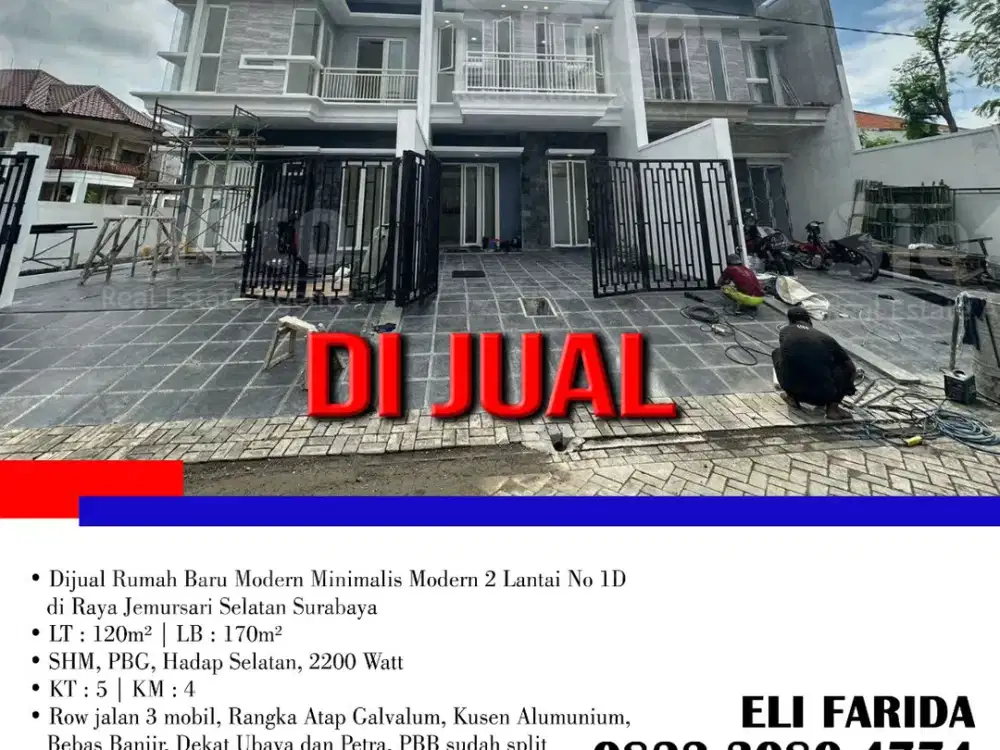 Dijual Rumah Baru Modern Minimalis Modern 2 Lantai No 1D di Raya Jemursari Selatan Surabaya