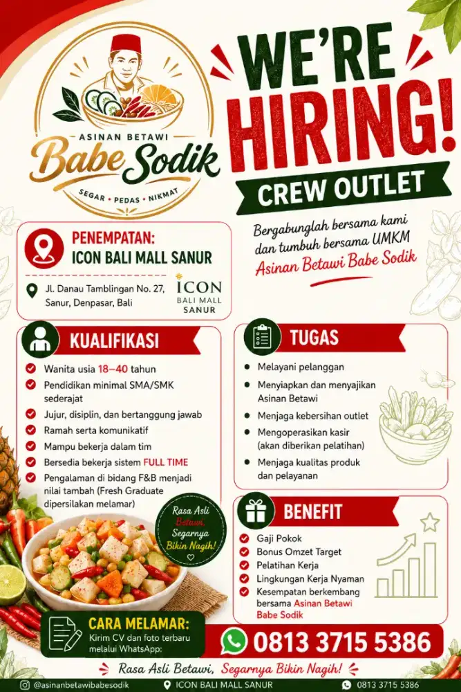Lowongan Kerja Staff jaga Stand F&B
