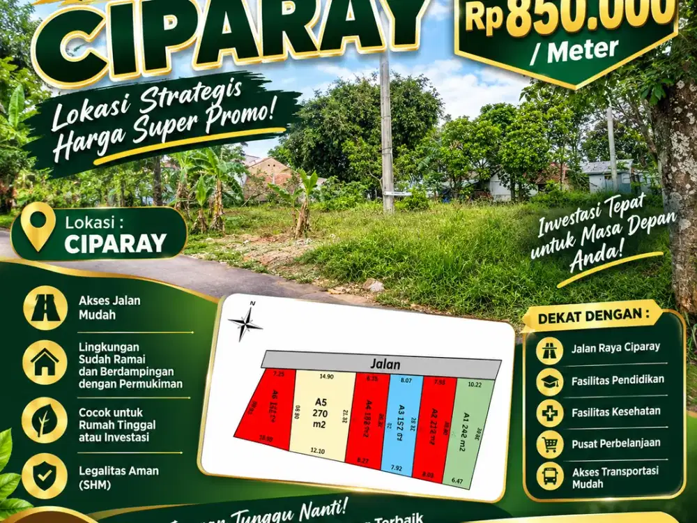 TANAH MURAH DI CIPARAY! Rp850 RIBU/M², SUDAH SHM