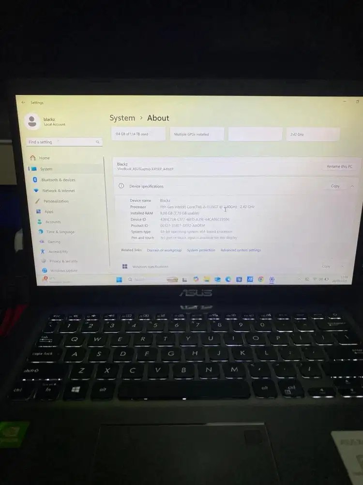 Jual Laptop Asus A416 proc Intel 11th Gen core i5-1135G7 2.40Ghz