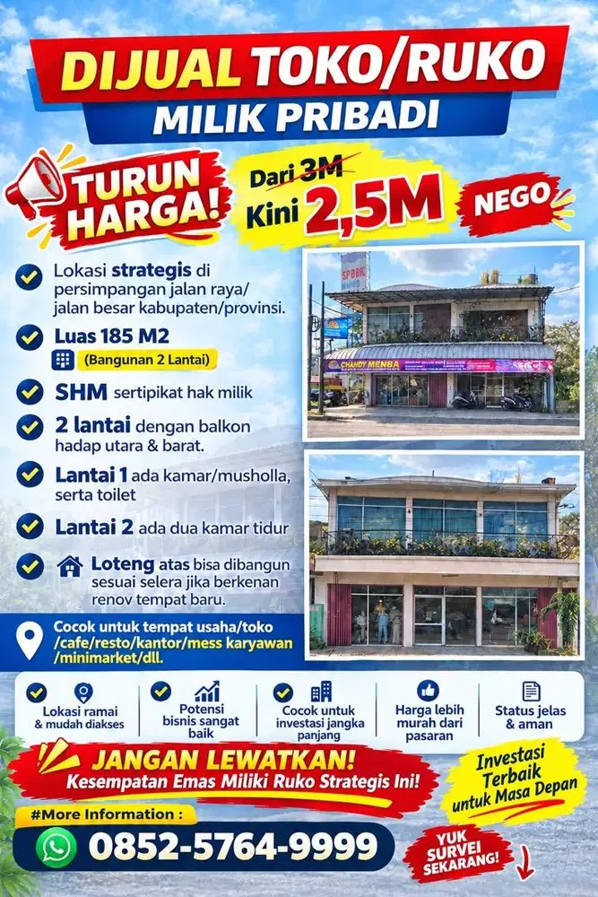 Dijual toko/ruko lokasi strategis milik pribadi