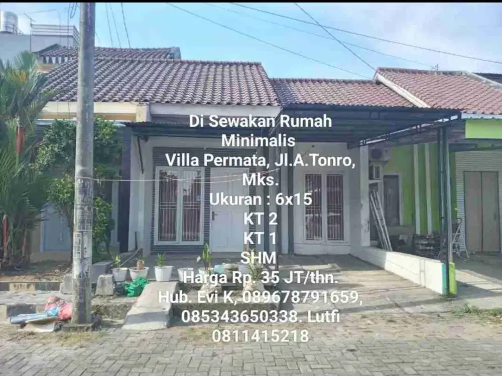 Di Sewakan Rumah minimalis, jl. A.Tonro, Komp.Villa Permata, Makassar