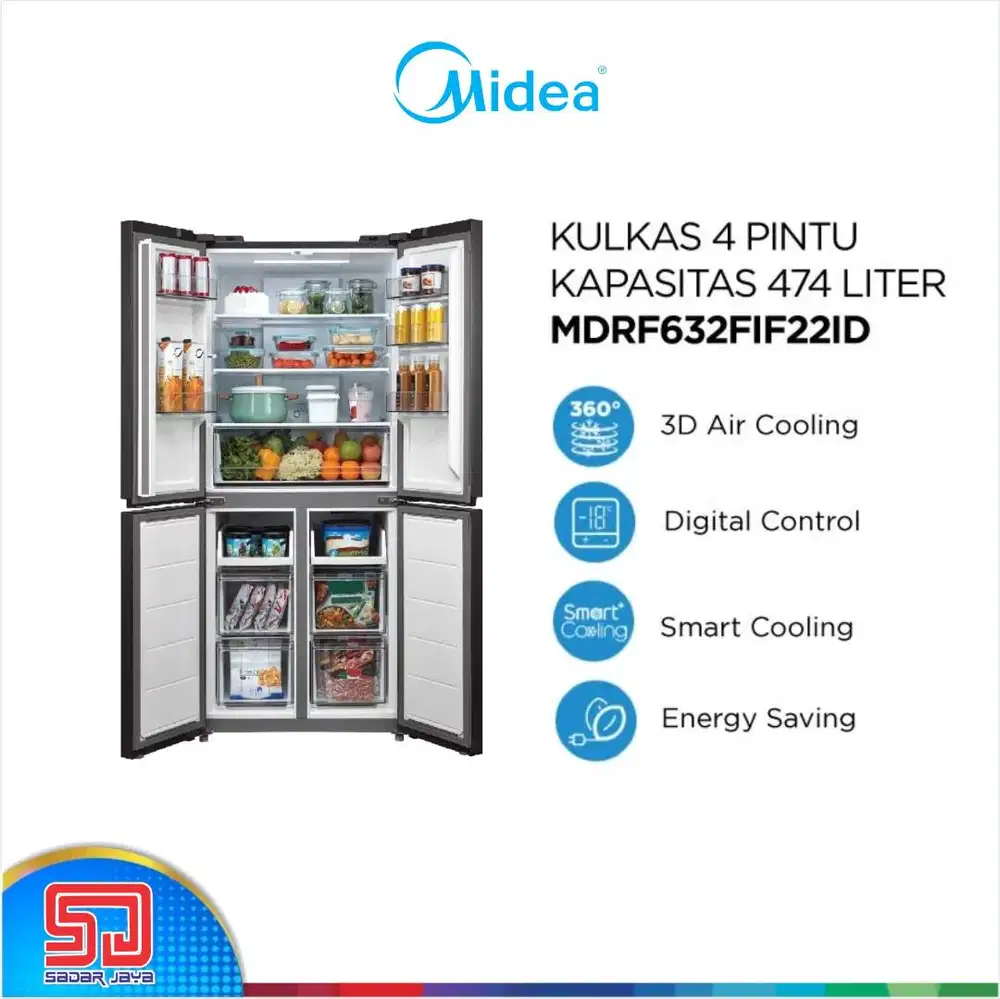 Midea MDRF632FIF22ID Kulkas 4 Pintu Touch Smart Multi Door Inverter