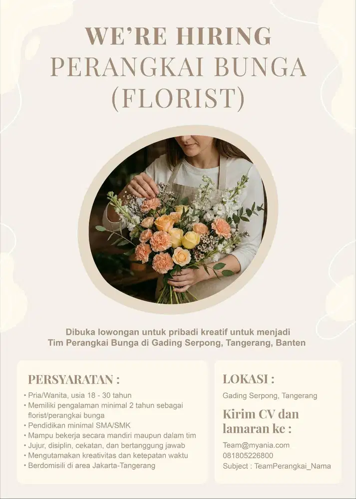 DIBUTUHKAN PERANGKAI BUNGA FLORIST