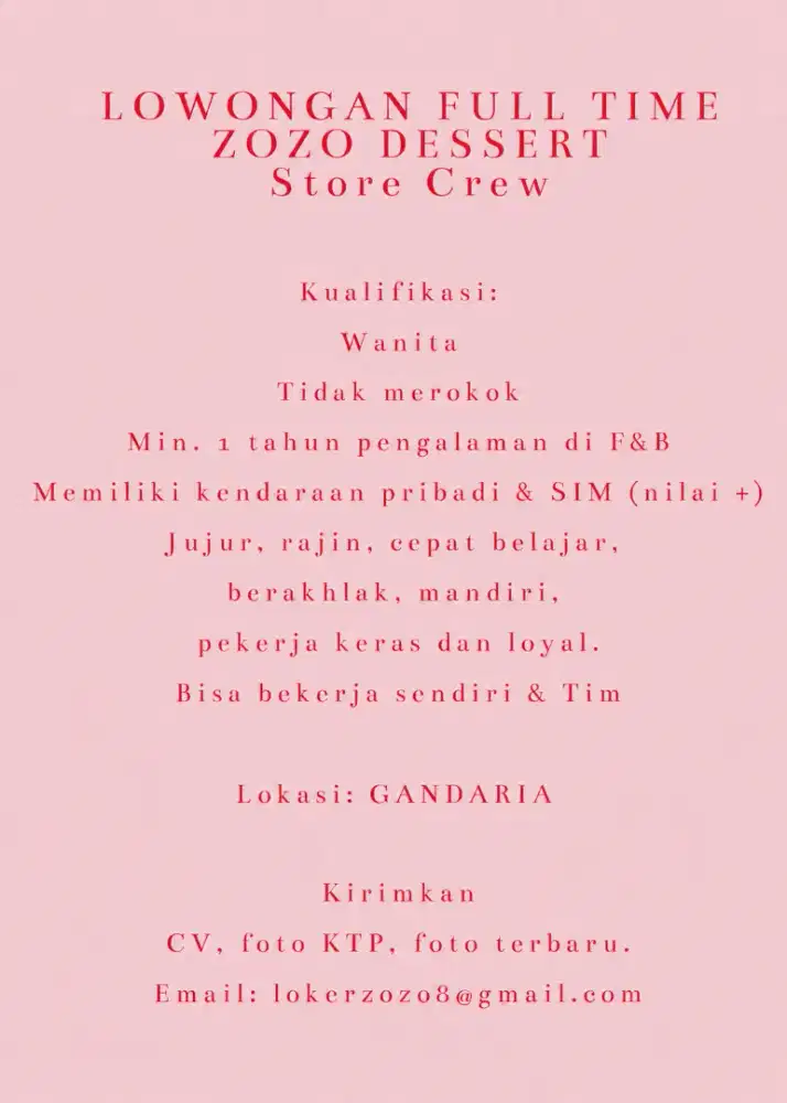Store Crew Zozo Gandaria