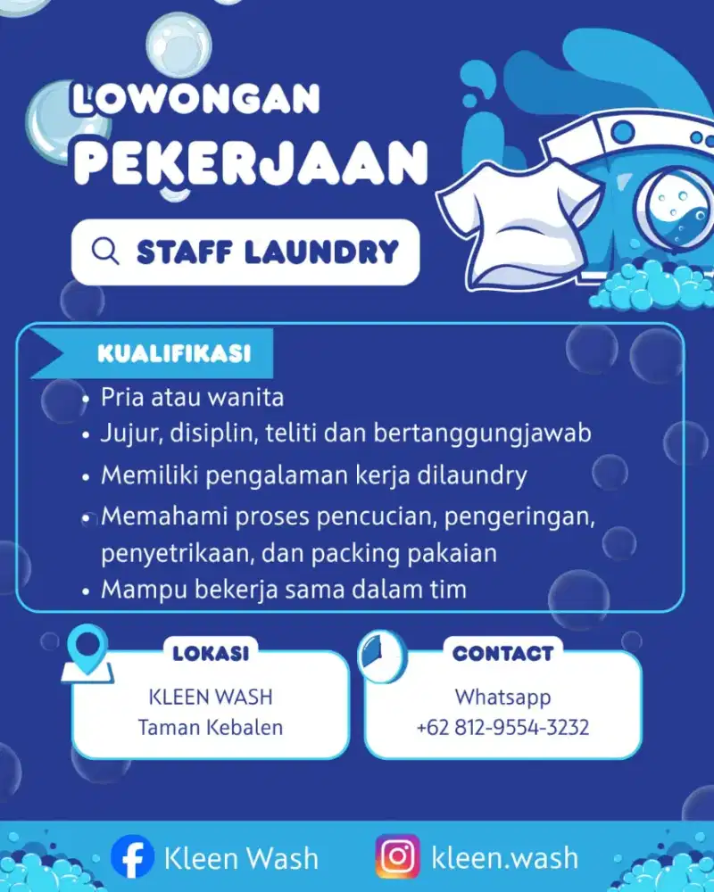 LOWONGAN KERJA LAUNDRY