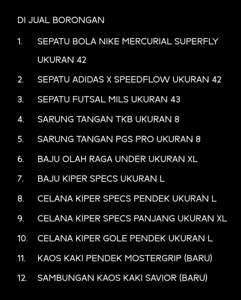 JUAL SEPATU BOLA,FUTSAL,KAOS DLL (BORONGAN)