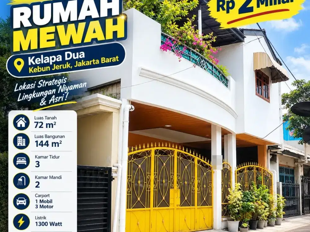 Dijual Rumah 2 Lantai Mewah Kelapa Dua Kebun Jeruk Jakarta Barat SHM