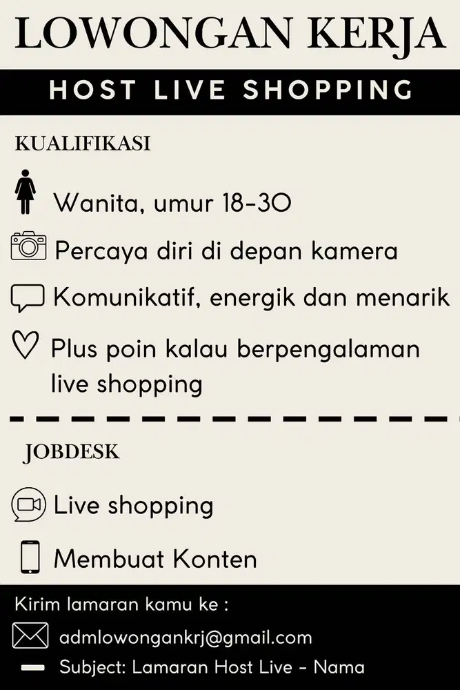 Lowongan kerja Host Live