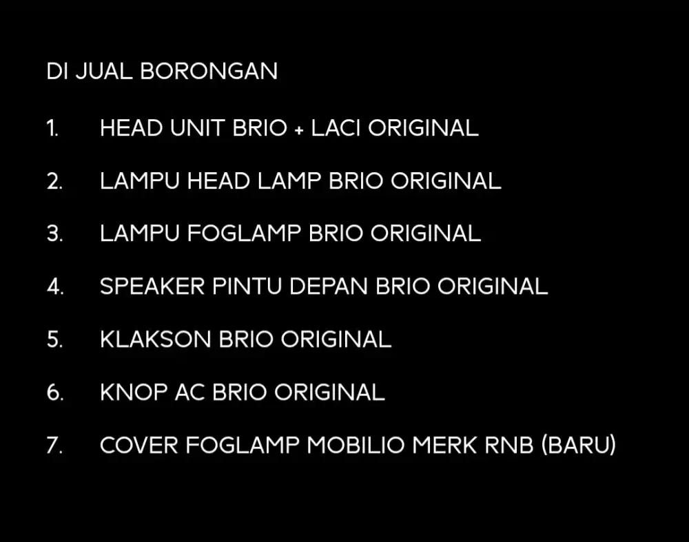 DI JUAL BORONGAN HEAD UNIT,LAMPU,SPEAKER,KNOP AC,COVER DOGLAMP