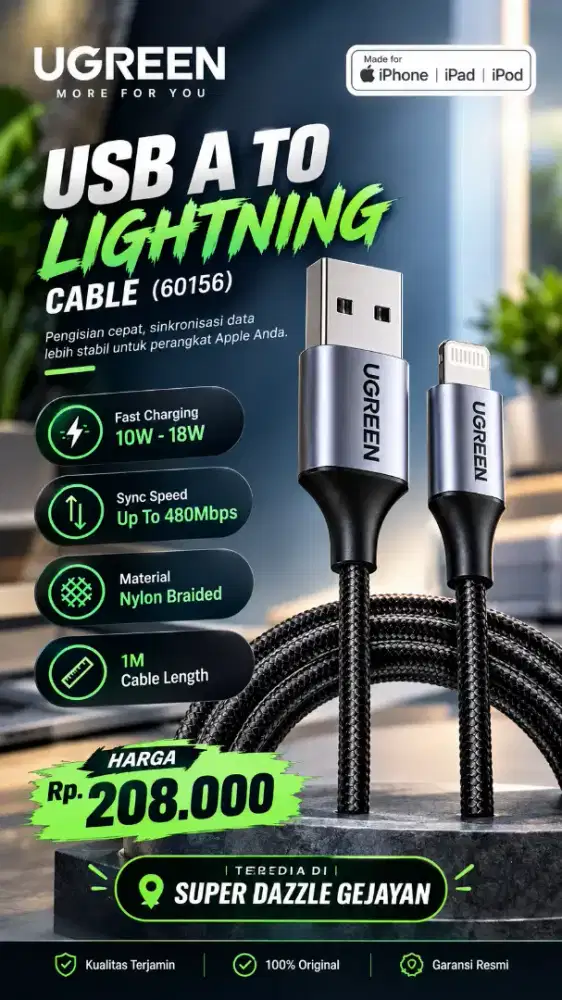 UGREEN USB A TO LIGHTNING MFI CABLE (60156)