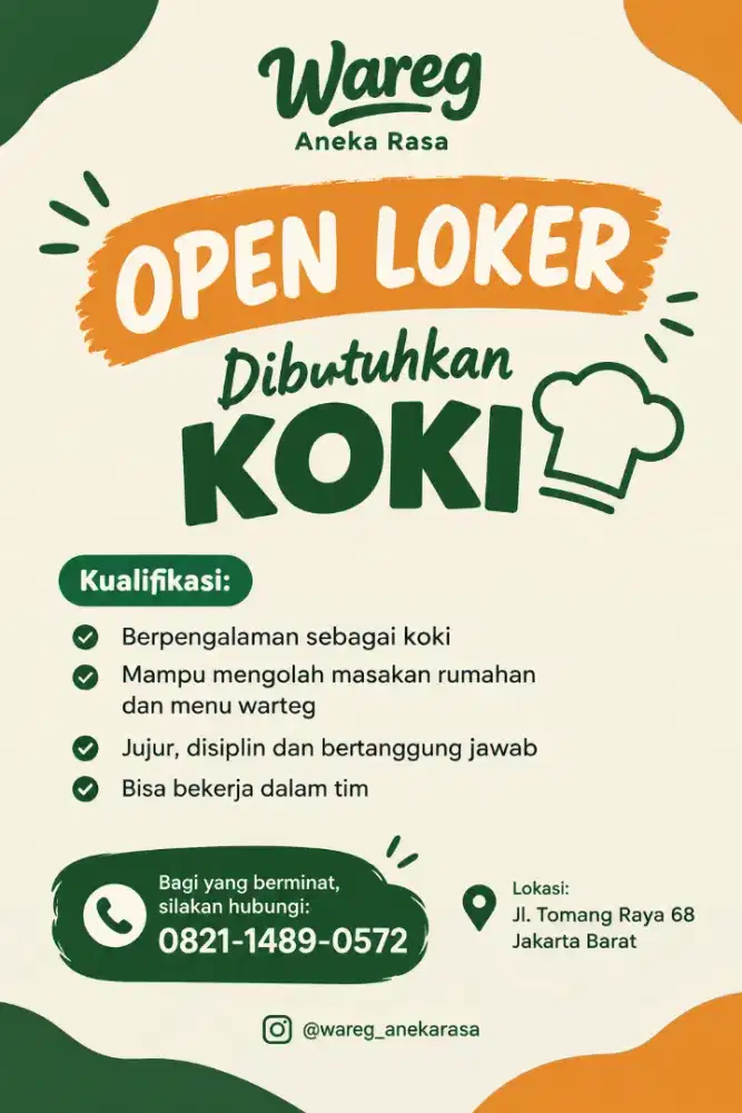 DIBUTUHKAN KOKI / CHEF