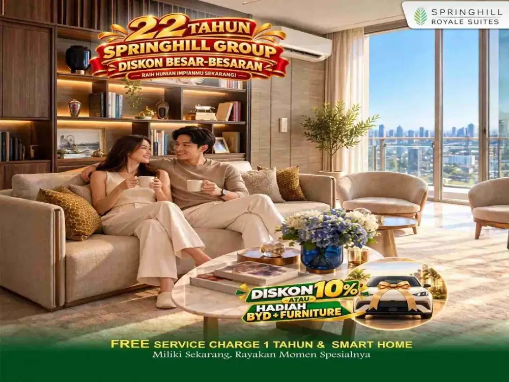 22 TAHUN SPRINGHILL GROUP Springhill Royale Suites Kemayoran Diskon 10% ATAU Hadiah BYD + Furniture Free Service Charge 1 Th Smart Home