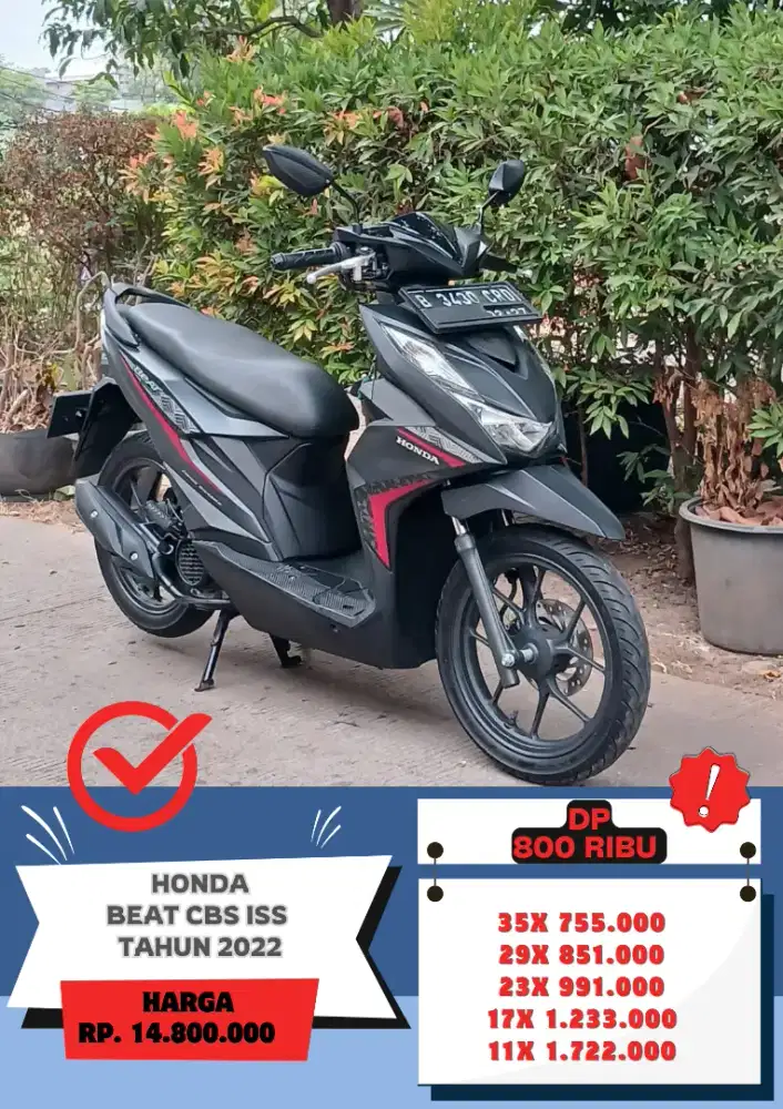 Honda Beat CBS ISS Tahun 2022 DP 800 Ribu Siap Pakai
