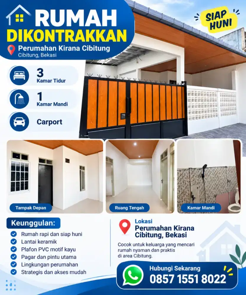 Disewakan rumah murah di Kirana Cibitung 3 kamar tidur