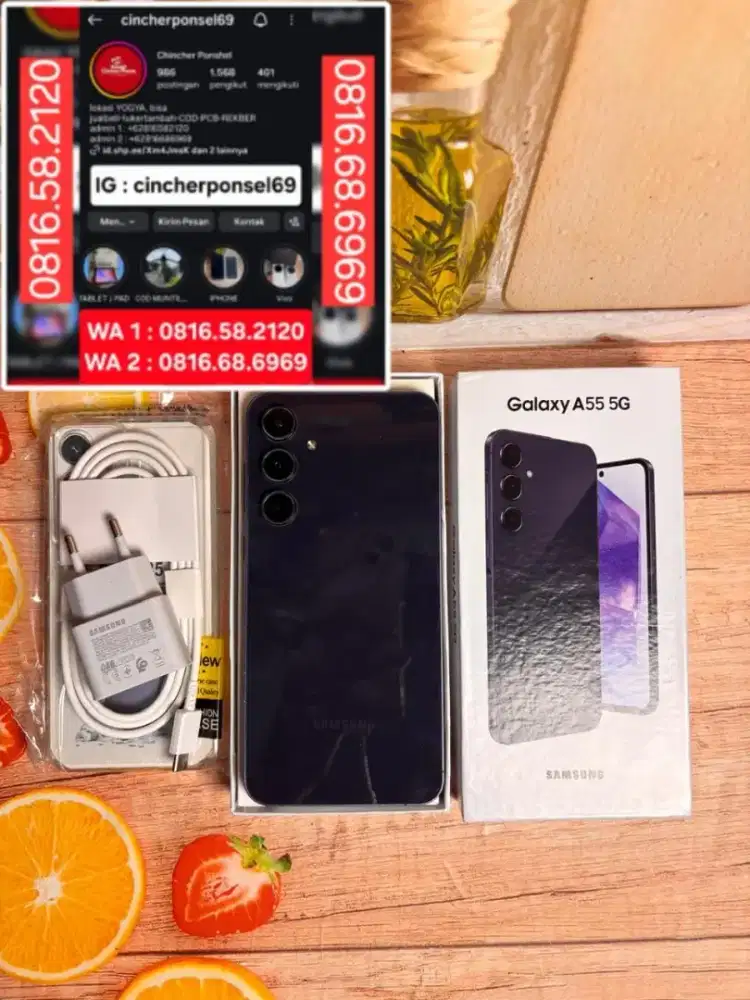 Jual hp likenew samsung A55 5G 8/256 istimewa siap pakai grns resmi