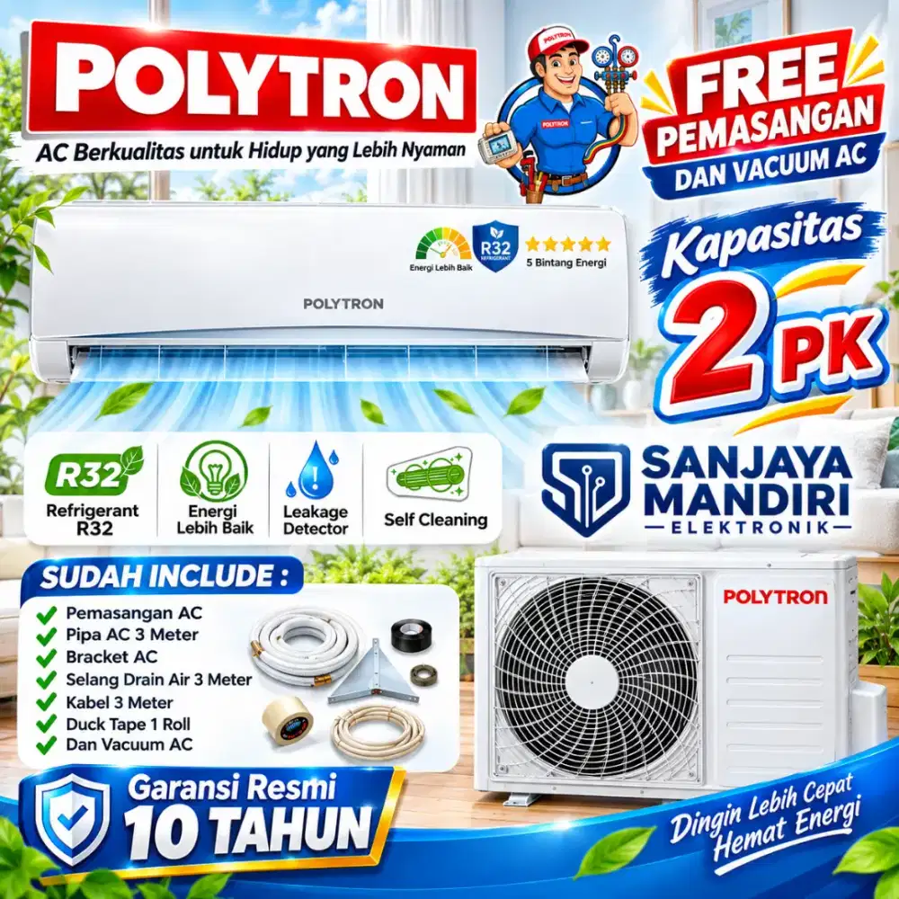 FREE PASANG! POLYTRON AC 2 PK Turbo Cool Deluxe 2 Auto Clean R32 18VH