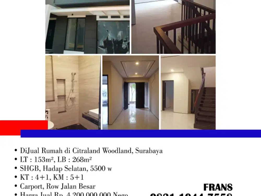 DiJual Rumah di Citraland Woodland, di Surabaya