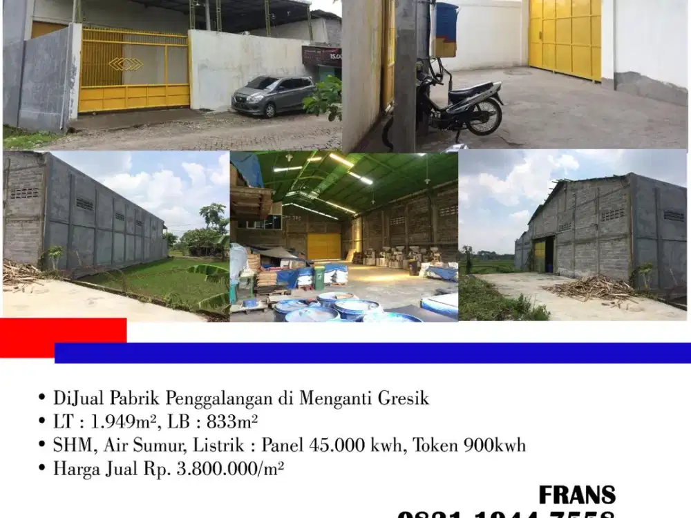 DiJual Pabrik Penggalangan di Menganti di Gresik