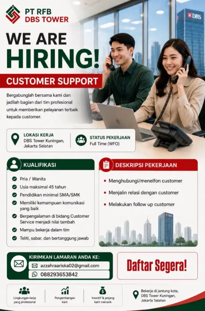 Dibutuhkan secepatnya staff kantor