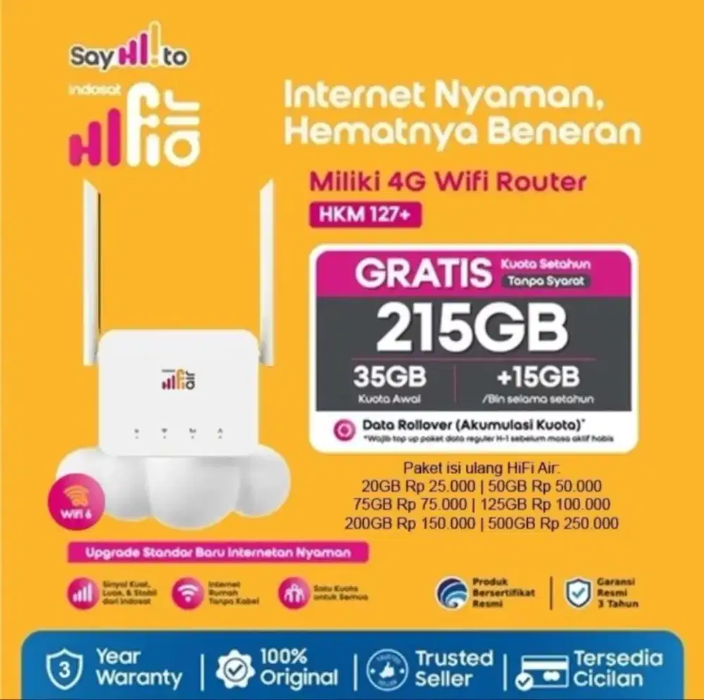 Modem Router Indosat HiFi Air HKM 0127 WiFi Portable 4G LTE High Speed