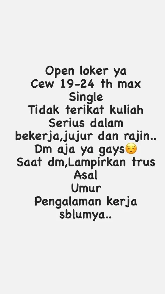 Di butuhkan karyawati cewek
