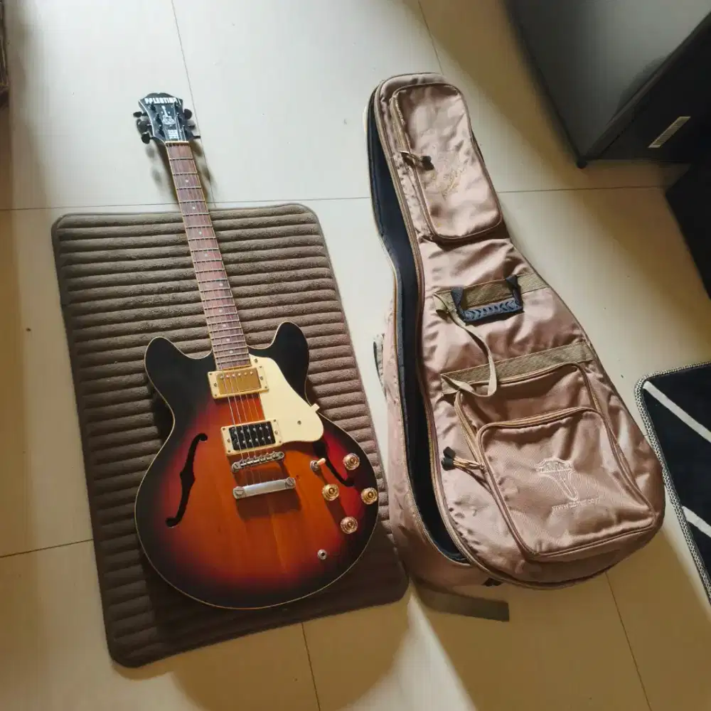 Gitar Tua + Gig Bag Tebal HOLLOW BODY CUSTOM Epiphone Elektrik Akustik