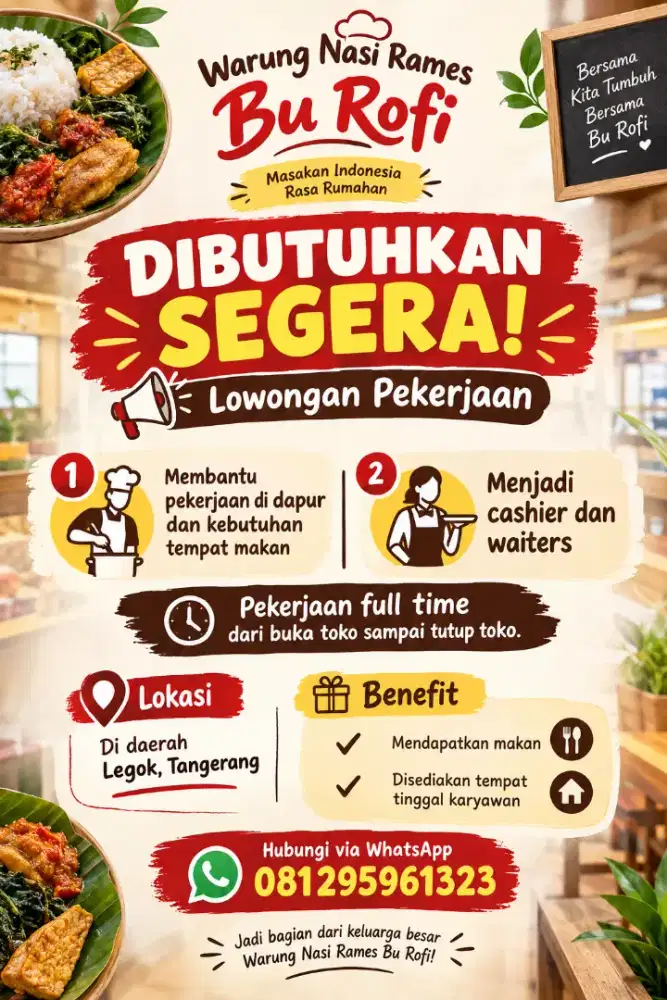 Dibuka Lowongan Pekerjaan untuk Tempat Makan