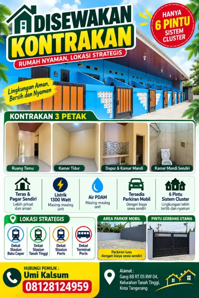 Disewakan Kontrakan 6 Unit, Bangunan Baru Lokasi Strategis