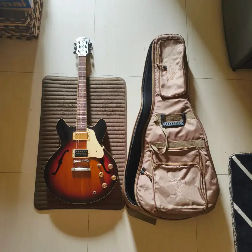 Gitar Tua + Gig Bag Tebal HOLLOW BODY CUSTOM Epiphone Elektrik Akustik