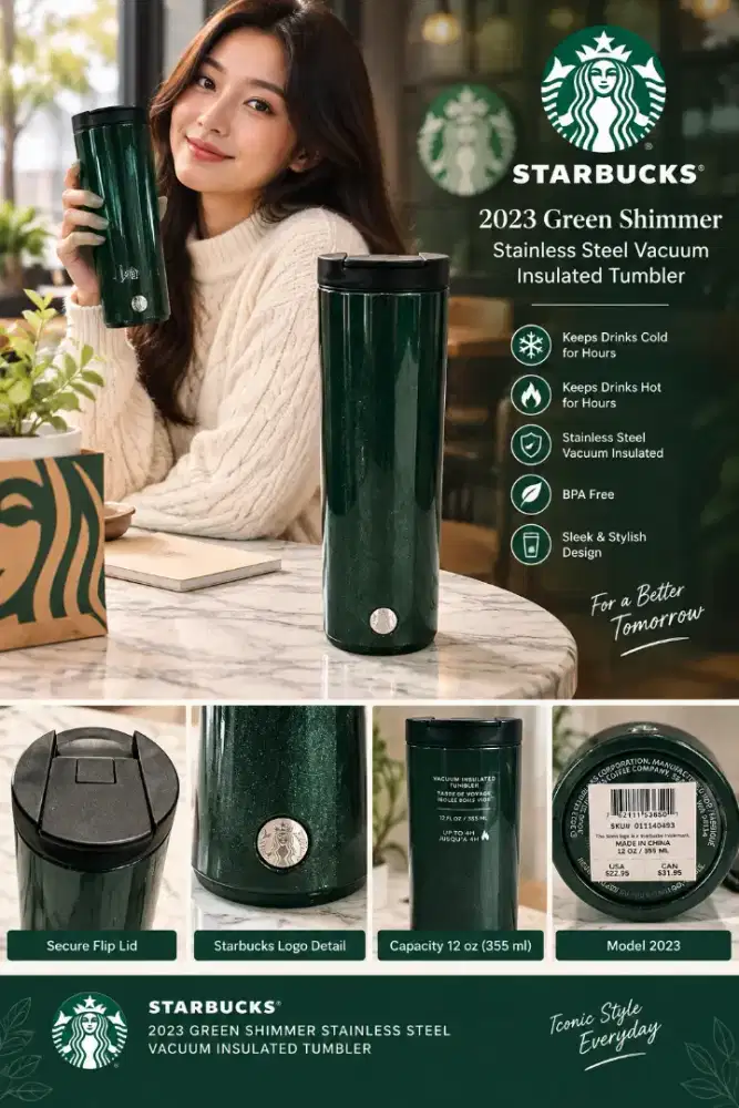 Starbucks 2023 Green Shimmer Stainless Steel Vacuum Insulated Tumbler 