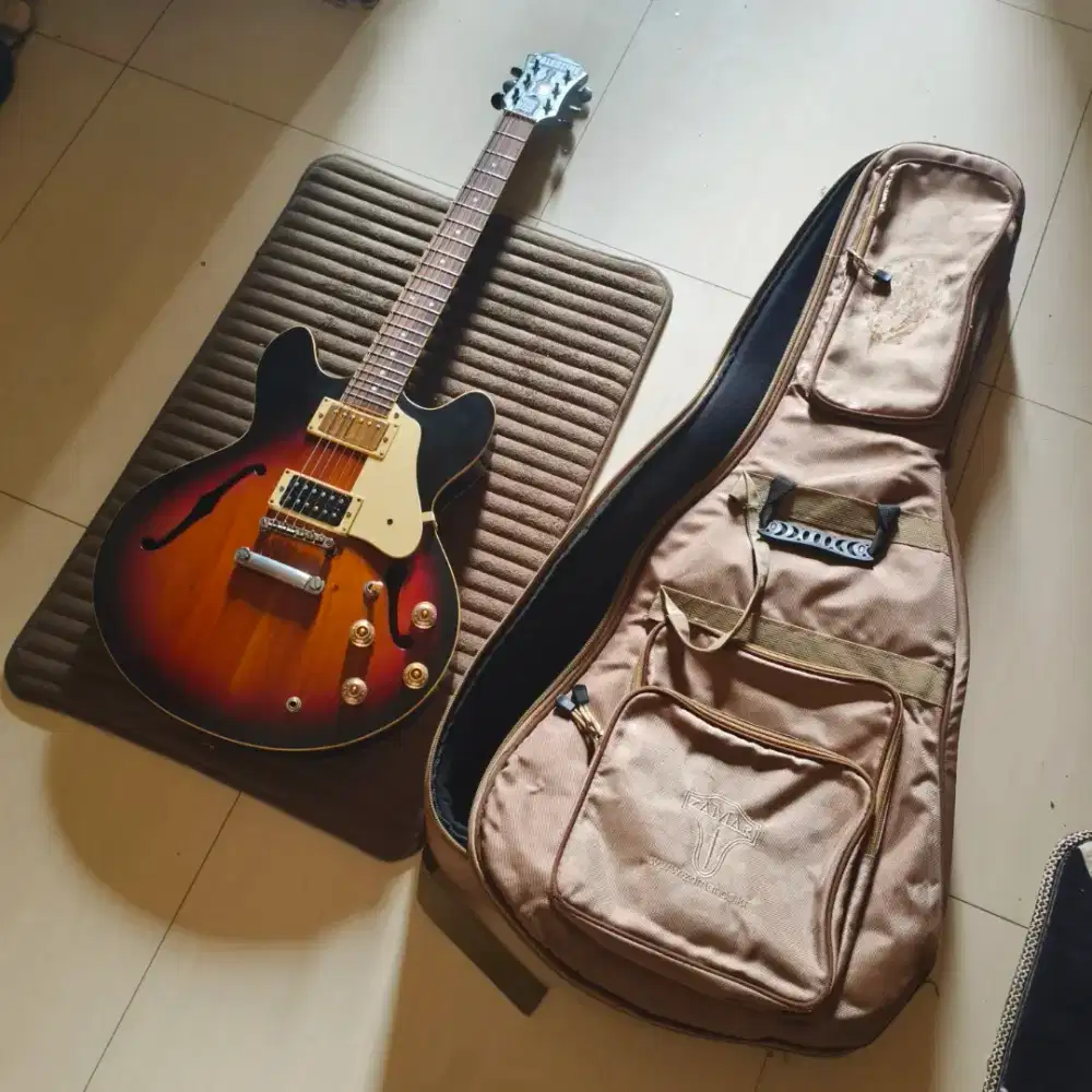 Gitar Tua + Gig Bag Tebal HOLLOW BODY CUSTOM Epiphone Elektrik Akustik