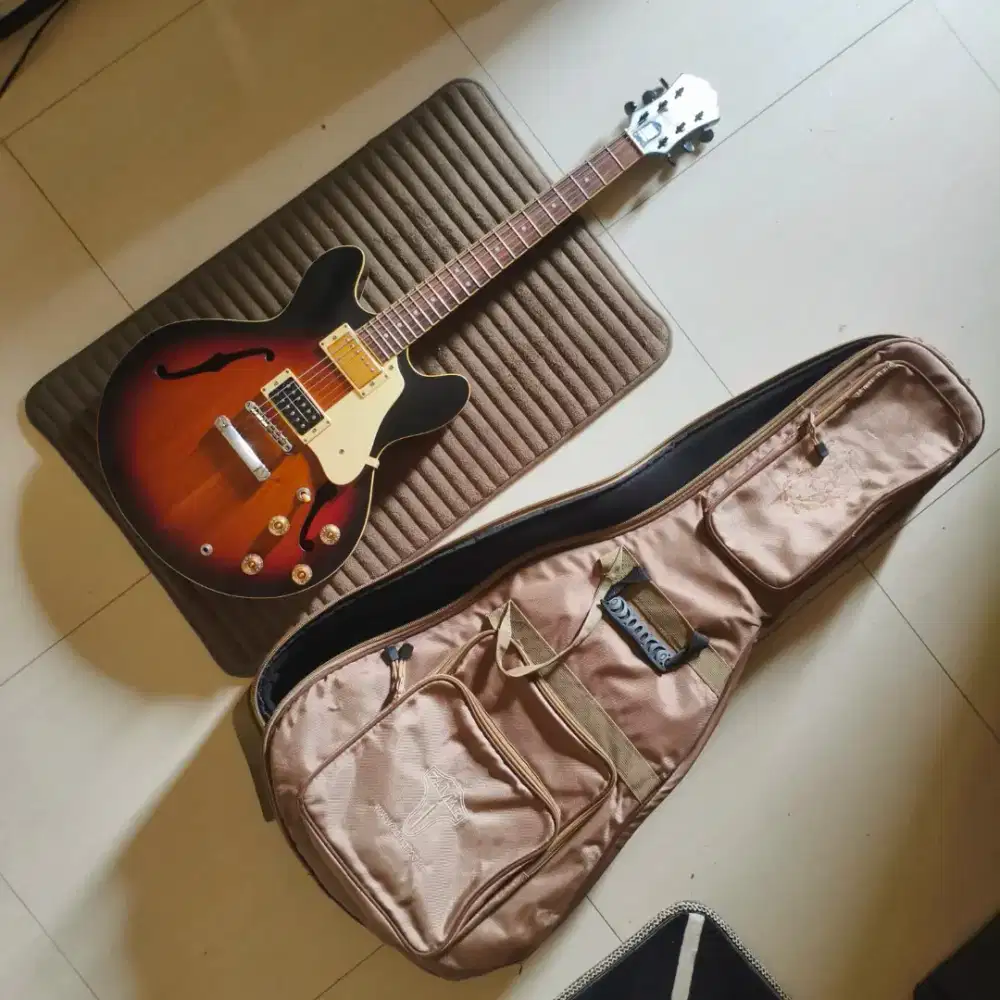 Gitar Tua + Gig Bag Tebal HOLLOW BODY CUSTOM Epiphone Elektrik Akustik