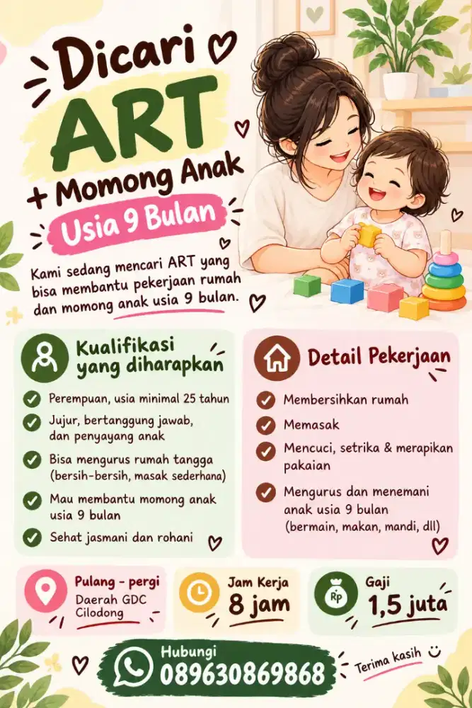 DIBUTUHKAN ART + MOMONG ANAK