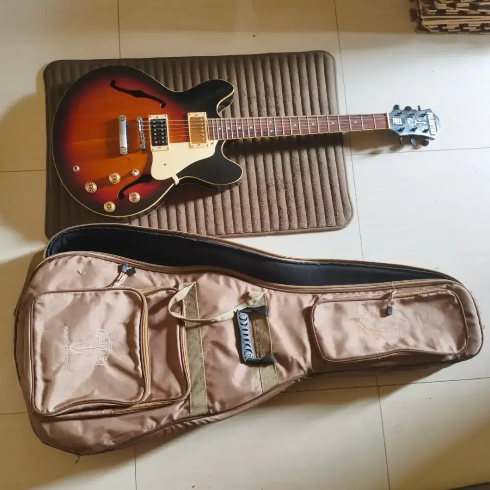 Gitar Tua + Gig Bag Tebal HOLLOW BODY CUSTOM Epiphone Elektrik Akustik