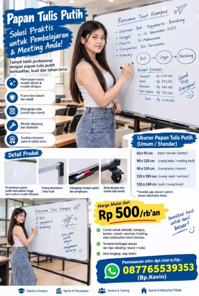 Papan tulis whiteboard bermacam ukuran