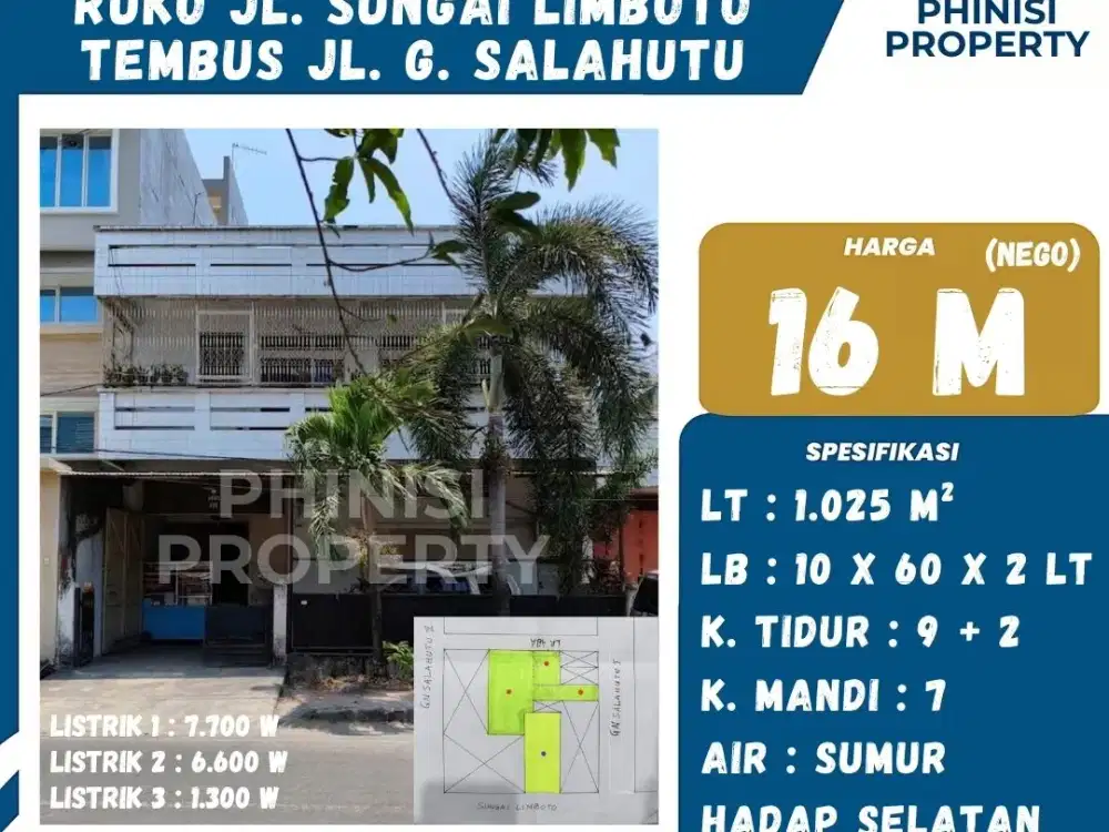 DIJUAL Ruko Jalan Sungai Limboto tembus Jalan Gunung Salahutu