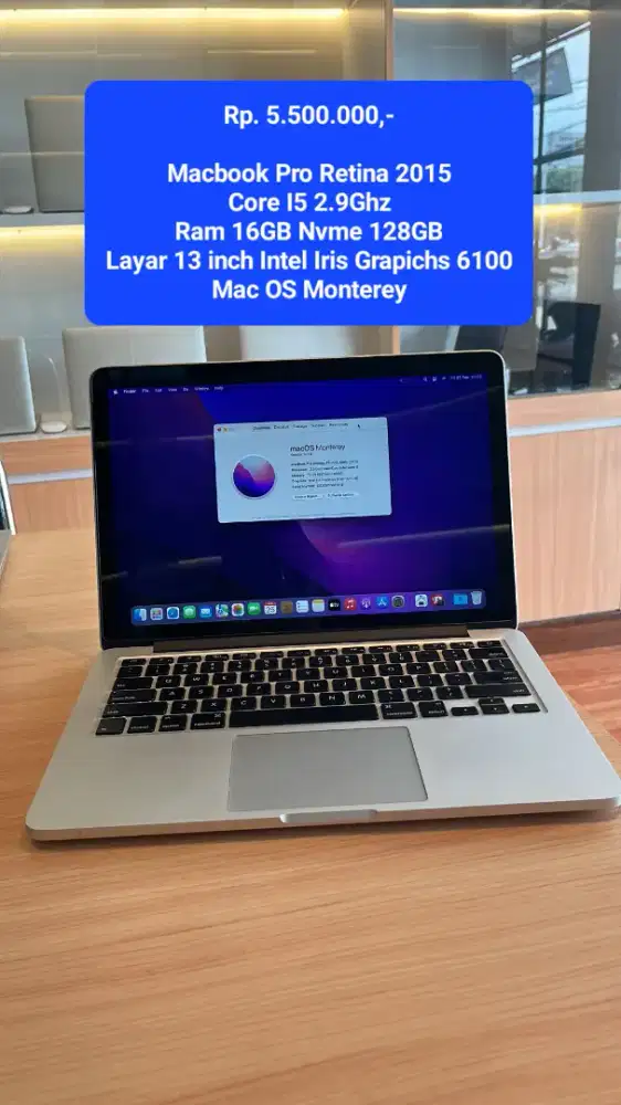 Macbook Pro Retina 2015 Core I5 Ram 16GB Nvme 128GB Prokomputer