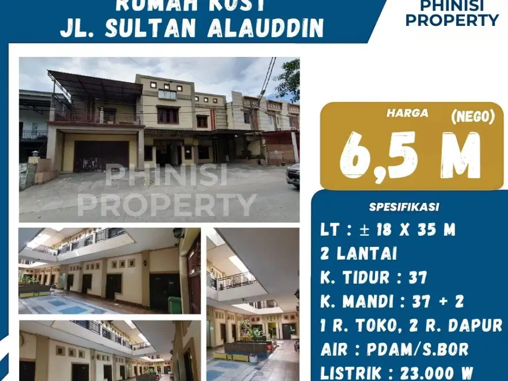 DIJUAL Rumah Kost di Jalan Sultan Alauddin
