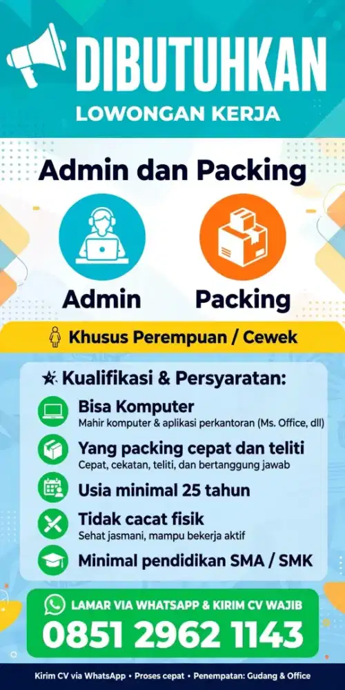 Di Butuhkan Admin dan Packing