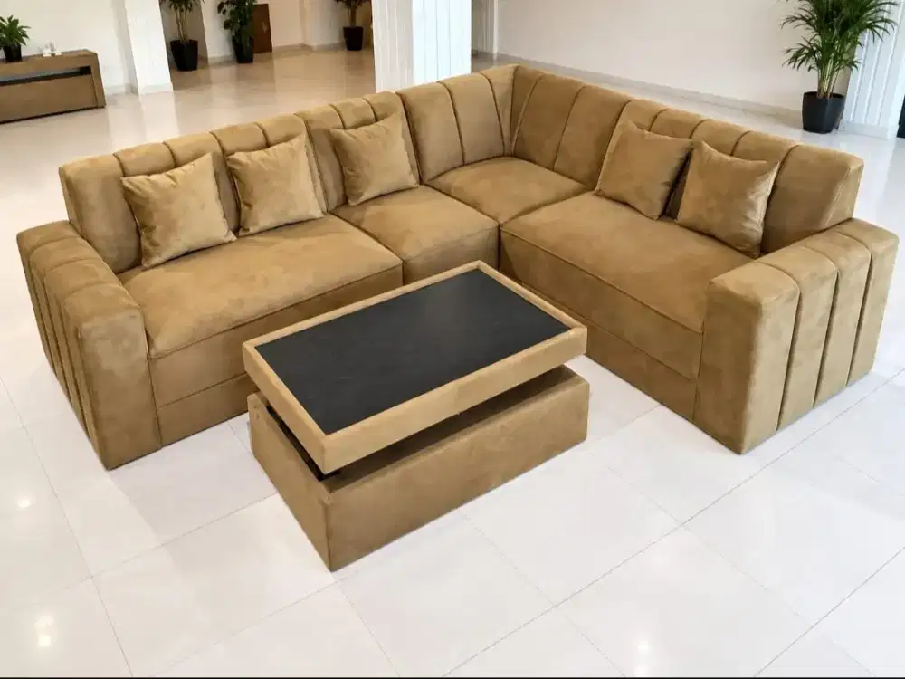 New Sofa Sudut Minion 0scar+Meja atas Kaca