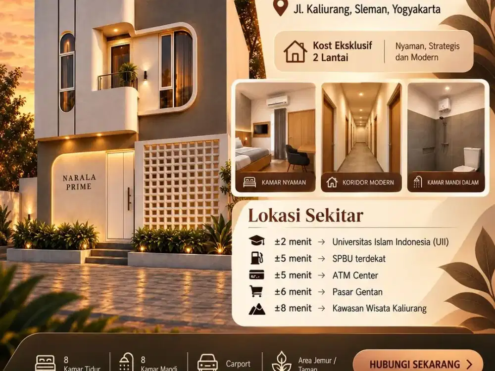 Rumah Kost Modern 2 Lantai SHM Dijual Cepat di Jl Kaliurang KM 13 Dekat Kampus UII Yogyakarta